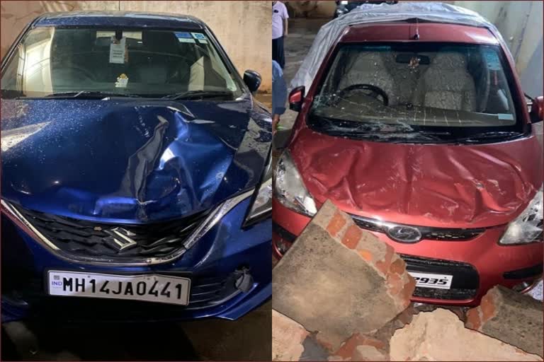 Wall collapsed for heavy rain in hubli; two cars damaged