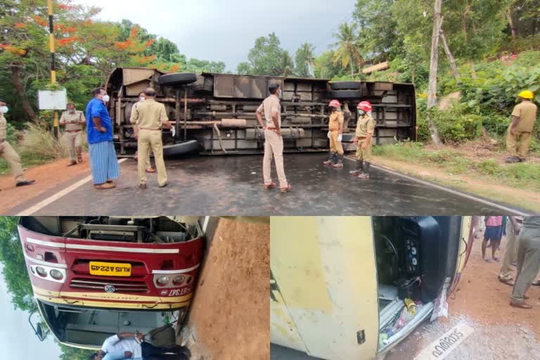 ksrtc bus accident at Thiruvananthapuram  bus accident at thiruvananthapuram  തിരുവനന്തപുരം  തിരുവനന്തപുരം വാർത്തകൾ  കല്ലമ്പലം ഫയർഫോഴ്സ് യൂണിറ്റ്