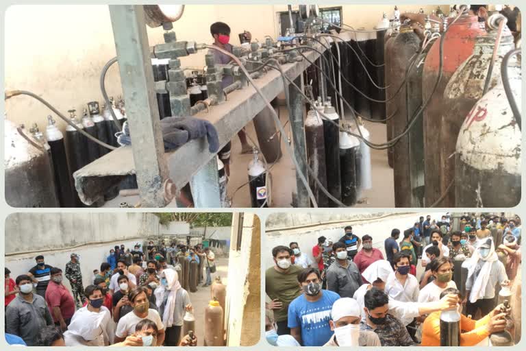 people on oxygen Cylinder refilling center in delhi