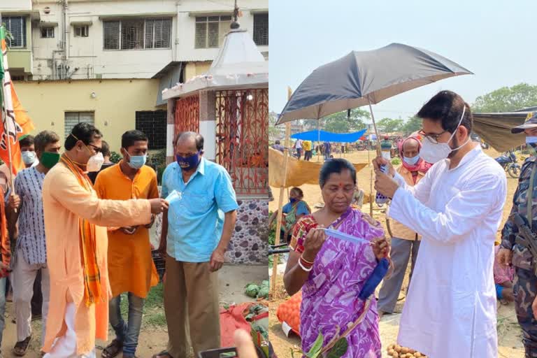 মাস্ক বিলি মেদিনীপুর ও খড়্গপুরের দুই বিজেপি প্রার্থীর