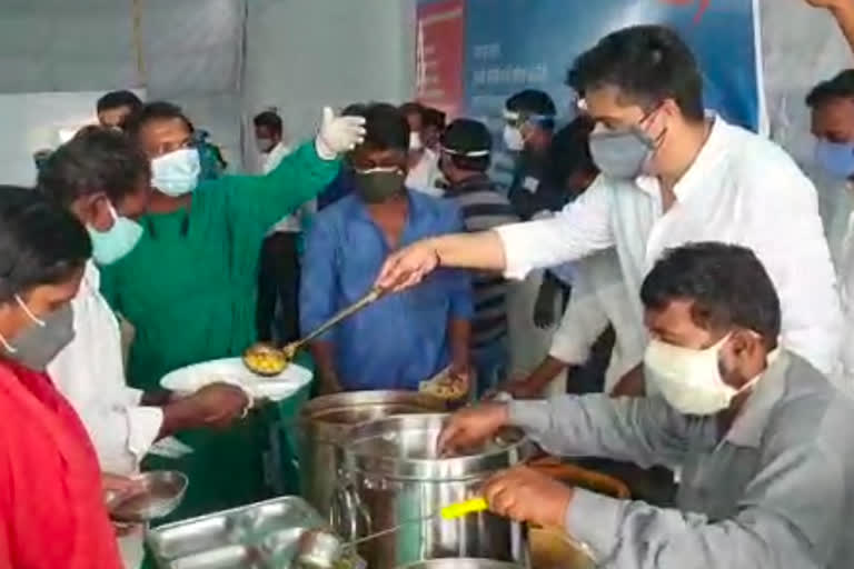 MLA Rohit Pawar Dining increase his own meal for the Kovid  patients