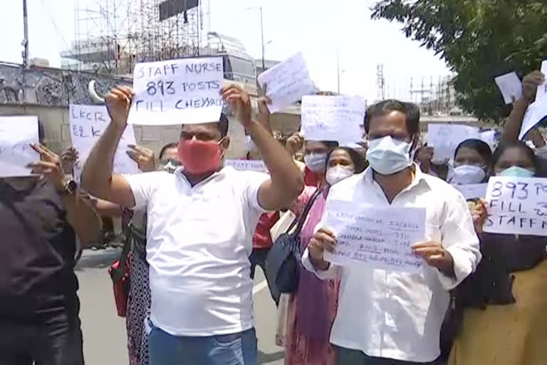 Nursing Candidates protest, Pragathi Bhavan hyderabad telangana