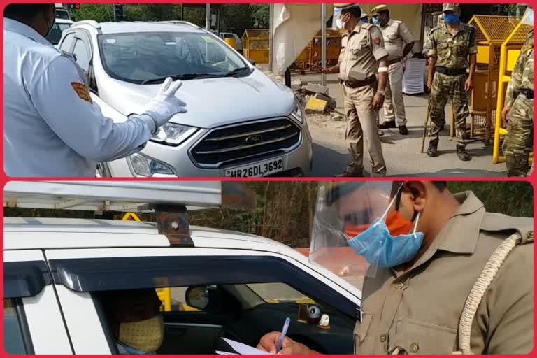 noida police checking vehicles at border during curfew