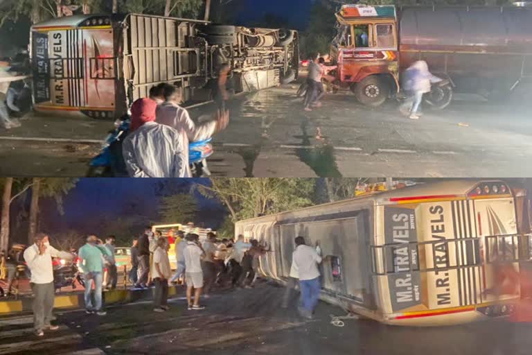 आगरा-जयपुर नेशनल हाईवे  Clash in bus and tanker  Agra-Jaipur National Highway  भरतपुर न्यूज  सड़क हादसा  road accident in bharatpur  road accident news