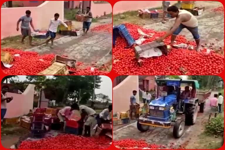 farmer threw many carat of tomatoes on road due to lockdown in muzaffarpur