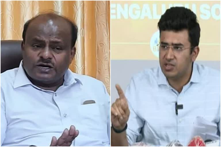 Former CM Kumaraswamy tweet war against MP Tejasvi Surya