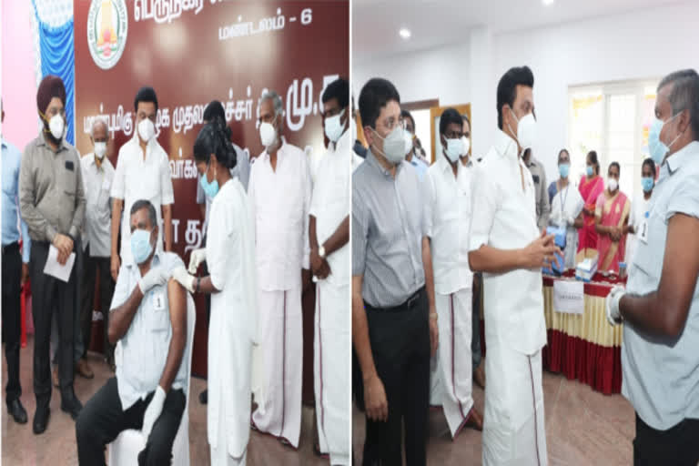 STALIN INSPECTED THE COVID VACCINATION WORK, STALIN KOLATHUR VISIT, MK STALIN, STALIN, முக ஸ்டாலின், ஸ்டாலின், கொளத்தூர் தடுப்பூசி முகாமை பார்வையிட்ட ஸ்டாலின், கொளத்தூரில் தடுப்பூசி பணியை பார்வையிட்ட ஸ்டாலின்