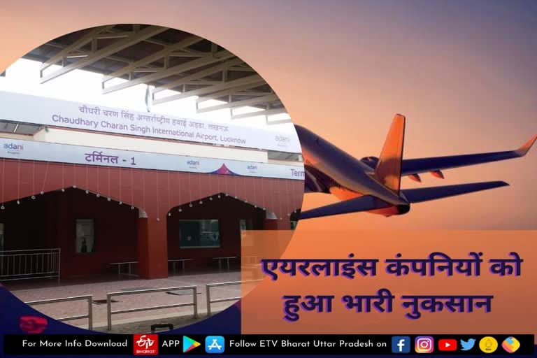 corona caused major losses to the airline companies in lucknow airport  corona caused major losses to the airline companies  lucknow airport  Airlines Company  lucknow news  lucknow today news  यात्रियों की संख्या में कमी से एयरलाइंस कंपनियों को हुआ भारी नुकसान  एयरलाइंस कंपनियों को हुआ भारी नुकसान  चौधरी चरण सिंह अंतरराष्ट्रीय एयरपोर्ट लखनऊ  लखनऊ खबर  लखनऊ ताजा खबर