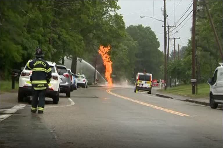 Flaming gas leak Massachusetts