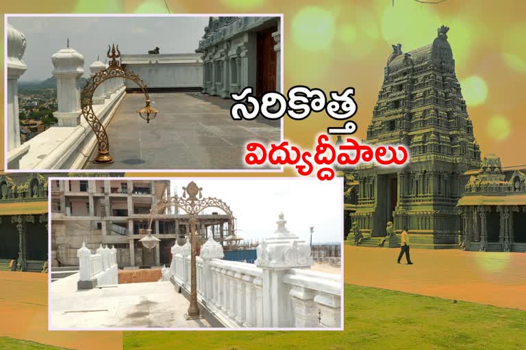 yadadri temple works, lighting at sri lakshmi narasimha swamy temple