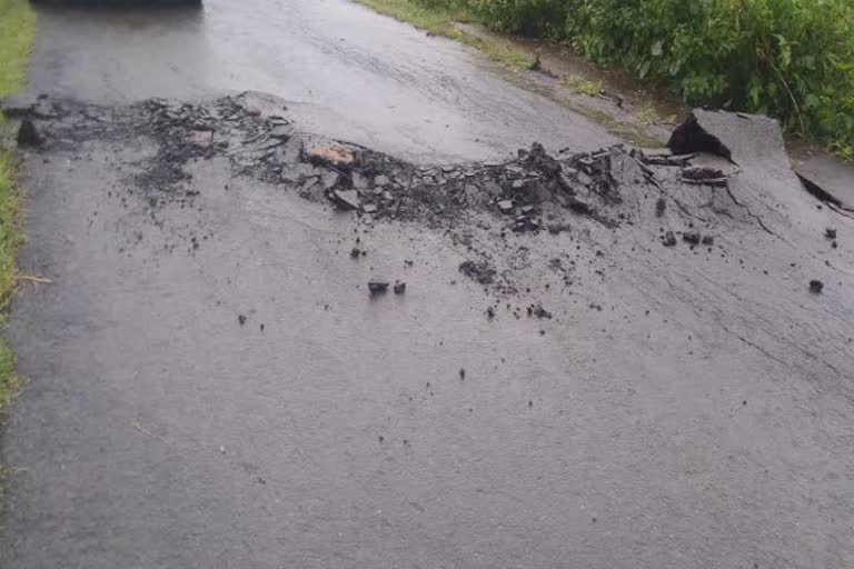 Cracks on road due to land sliding