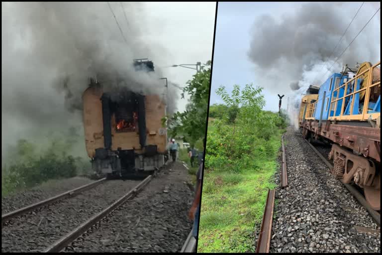 fire broke out in railway electrification coach  റെയിൽവേ കോച്ചിൽ തീ പടർന്നു  റെയിൽവേ കോച്ച്  കൊങ്കൺ റെയിൽ‌വേ  വൈദ്യുതീകൃത കോച്ച്  തീ പടർന്നു  railway coach  electrification coach