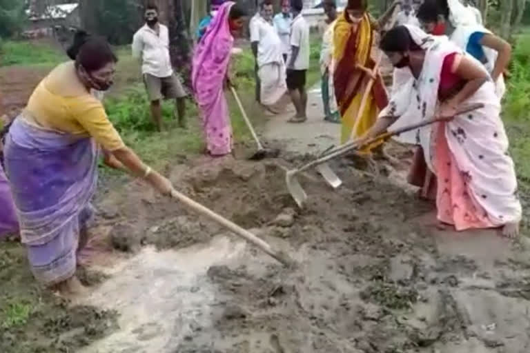 poor condition of a road in majuli