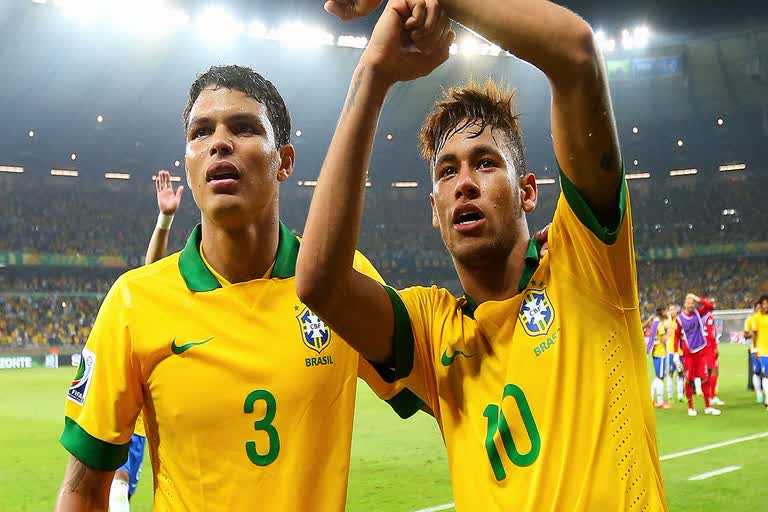 Neymar and thiego silva in brazil team for Copa america