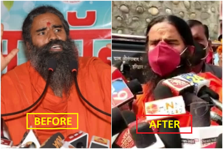 Ramdev's takes U-turn: Wears mask and says 'would get vaccine soon'