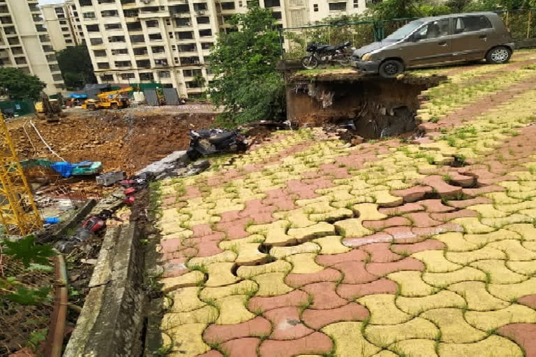 road collapsed due to landslide in Powai