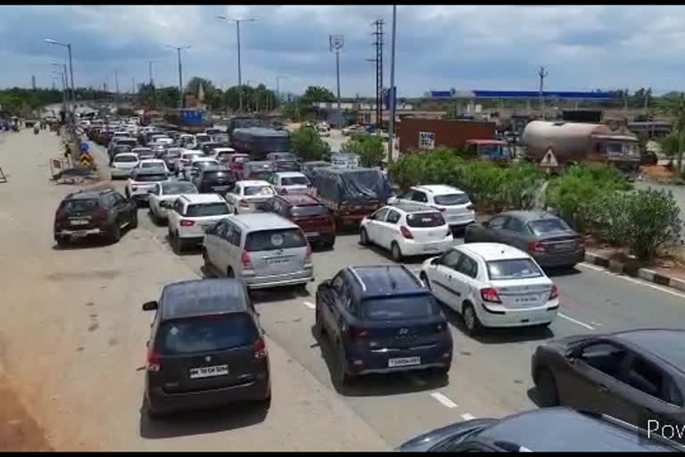 traffic jam at kodada ramapuram cheak post in suryapet district