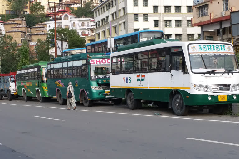 Stopped wheels of private buses in Solan