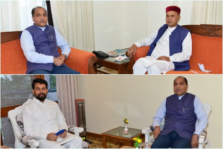 cm-jairam-thakur-met-dhumal-and-anurag-before-the-bjp-core-group-meeting