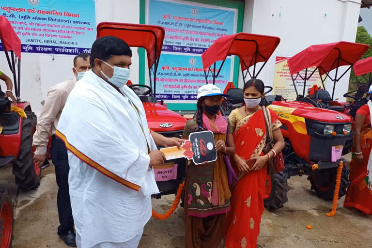 badal patralekh distributed mini tractor and rotavator to womens group in ranchi