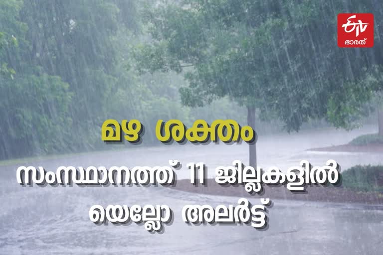 സംസ്ഥാനത്ത് കനത്ത മഴ  കനത്ത മഴ  യെല്ലോ അലര്‍ട്ട്  സംസ്ഥാനത്ത് മഴ  heavy rain at state  heavy rain kerala  kerala rain  yellow alert announced  kerala districts