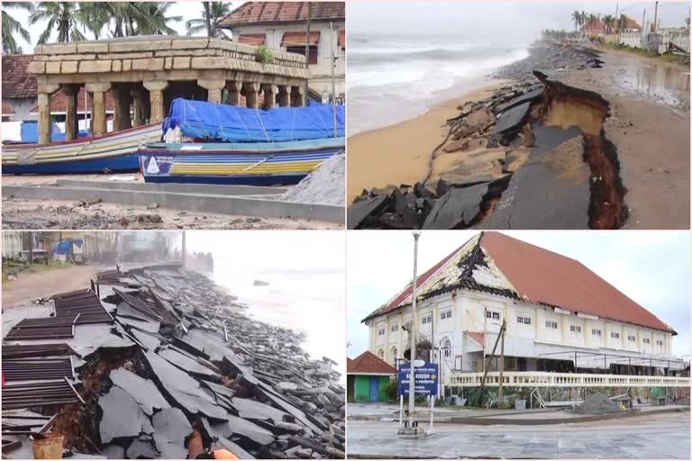 Shangumugham beach  ശംഖുമുഖം  Shangumugham beach in ruins following severe sea erosion  വിഴിഞ്ഞം തുറമുഖം  ശംഖുമുഖം ബീച്ച്  ശംഖുമുഖം കൊട്ടാരം  തിരുവനന്തപുരം വിമാനത്താവളം