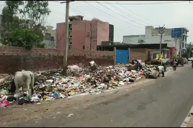 pile of garbage on the road outside the government hospital in Burari Delhi pile of garbage on the road outside the government hospital in Burari Delhi