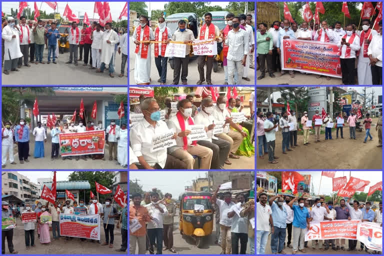 Left parties protests across the state demanding to reduce fuel prices