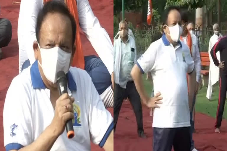 international yoga day  Relevance of Yoga increased during COVID-19  central health minister  Harsh Vardhan  covid and yoga  കൊവിഡ് കാലത്ത് യോഗയുടെ പ്രസക്തി വർധിച്ചു  കേന്ദ്ര ആരോഗ്യ മന്ത്രി ഹർഷ്‌വർധൻ  പ്രധാനമന്ത്രിയുടെ യോഗ സന്ദേശം  ഏഴാമത് അന്താരാഷ്ട്ര യോഗ ദിനം