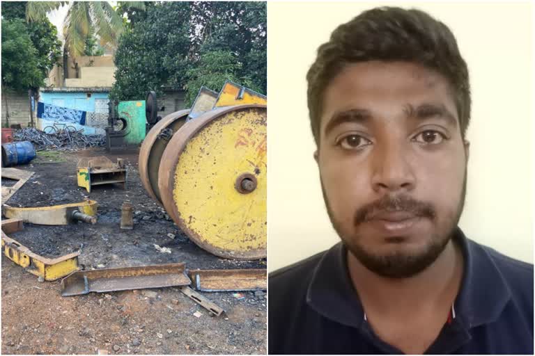 3 men stole road roller  broke into pieces and sold it for scrap!  റോഡ് റോളർ മോഷ്‌ണം  റോഡ് റോളർ  കഹന്ദ്ര  road roller