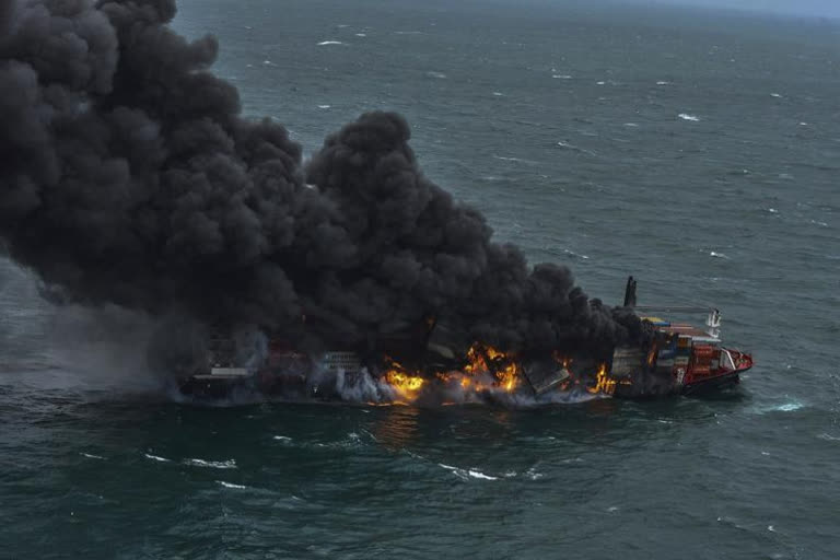 Fire erupts on container ship