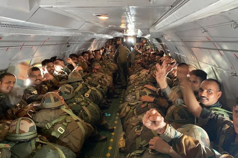 Shatrujeet Brigade  para drop of paratroopers  Indian Army  airborne exercise  Indian Air Force  rajasthan exercise  ശത്രുജീത് ബ്രിഗേഡ്  ഇന്ത്യൻ വ്യോമസേന  രാജസ്ഥാനിൽ വ്യോമാഭ്യാസം  ഇന്ത്യൻ കരസേന