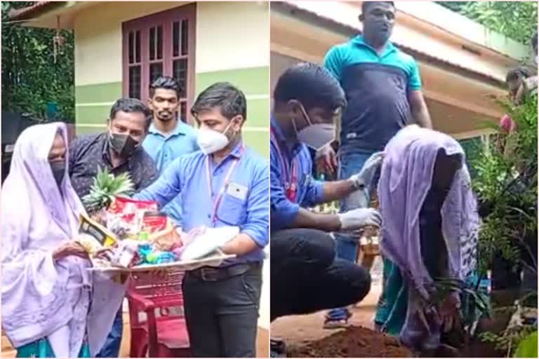 മുറം നിറയെ സമ്മാനവുമായി ആയിശുമ്മയെ കാണാന്‍ സെക്ടറല്‍ മജിസ്ട്രേറ്റത്തെി  Sectoral Magistrate's gift to Ayishumma  ആയിശുമ്മ  സെക്ടറല്‍ മജിസ്ട്രേറ്റ്  കൊവിഡ് ബോധവത്കരണം  കെ. മുഹമ്മദ് റസാഖ്  K. Muhammad Razak  മൂത്തേടം ഗവ. ഹയര്‍ സെക്കന്‍ഡറി സ്കൂള്‍  Sectoral Magistrate  Ayishumma  Ayishumma malappuram