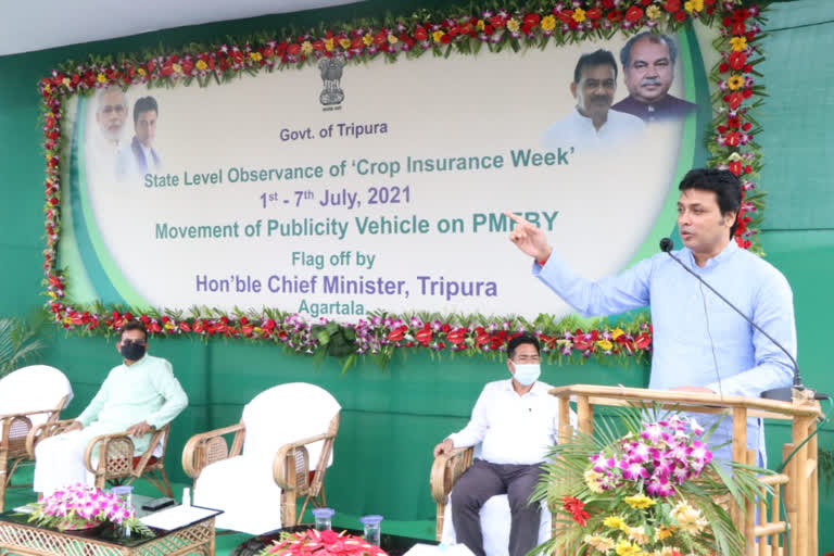 Tripura chief minister Biplab kumar deb flags off publicity vehicle on crop insurance week