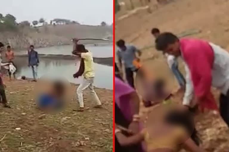 government of madhya pradesh  crime in madhya pradesh  Two girls brutally thrashed for chatting with cousins over phone in MP's Dhar  Tanda police station in-charge Vijay Vaskale  Two girls brutally thrashed for chatting with cousins  Seven people have been held by police  ബന്ധുക്കളുമായി ഫോണിൽ ചാറ്റ് ചെയ്‌തു  യുവതികൾക്ക്‌ ക്രൂര മർദനം