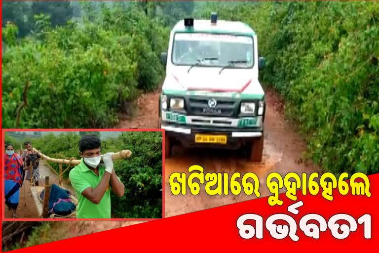 ଖଟିଆରେ ବୁହାହେଲେ ଗର୍ଭବତୀ ମହିଳା : ରାସ୍ତା ସମସ୍ୟା ନେଇ ନିରବଦ୍ରଷ୍ଟା ପ୍ରଶାସନ