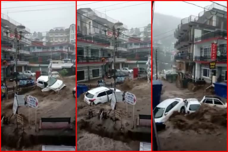 cloud burst in dharamshala's bhagsunag many vehicles were swept away