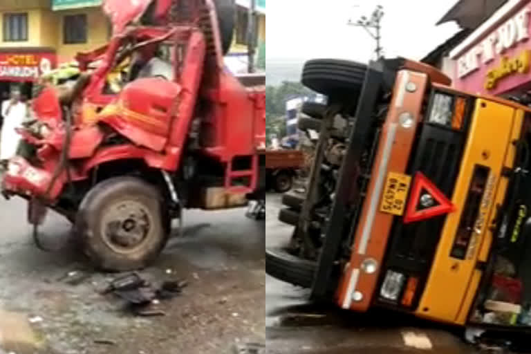 accident in kannur chalode road; driver got injured  kannur chalode road  driver injured  കണ്ണൂരിലെ ചാലോട് റോഡിൽ ലോറികൾ കൂട്ടിയിടിച്ചു; ഡ്രൈവർക്ക് പരിക്ക്  ചാലോട് റോഡിൽ ലോറികൾ കൂട്ടിയിടിച്ചു  ഡ്രൈവർക്ക് പരിക്ക്  കണ്ണൂർ