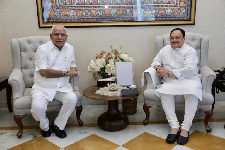 Karnataka CM Yediyurappa meets BJP chief Nadda  BJP chief Nadda  JP Nadda  BS Yediyurappa  Karnataka CM Yediyurappa  ജെപി നദ്ദയുമായി കൂടിക്കാഴ്ച നടത്തി ബിഎസ് യെദ്യൂരപ്പ  ജെപി നദ്ദ  ബിജെപി ദേശീയ അധ്യക്ഷൻ ജെപി നദ്ദ  കര്‍ണാടക മുഖ്യമന്ത്രി ബിഎസ് യെദ്യൂരപ്പ