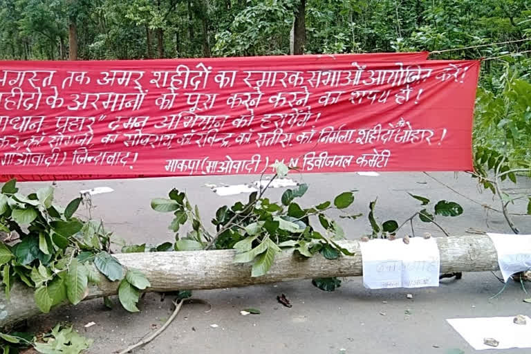 Naxalites blocked the road by felling trees in Gariyaband