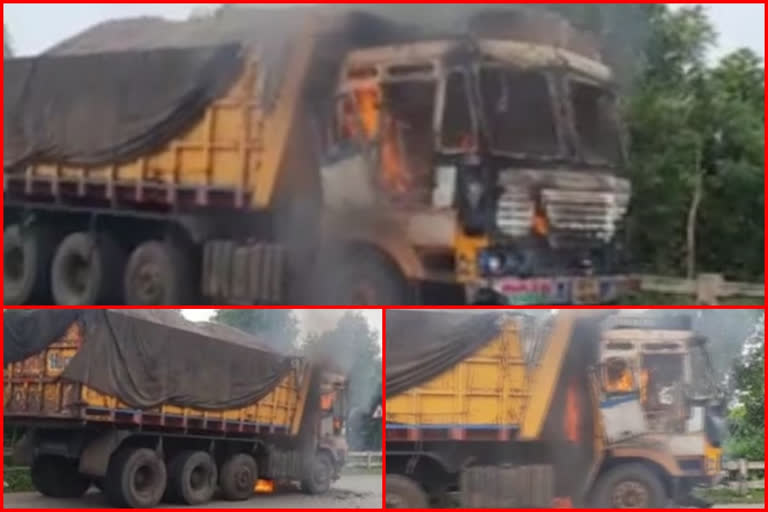 fire broke out in lorry at aganampudi bridge at vishaka