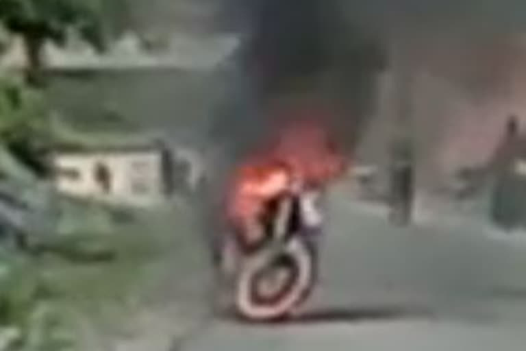 fire broke out from two wheeler at kanigiri in prakasam