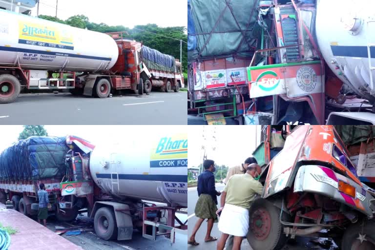 Malappuram news  Malappuram  Gas tanker lorry accident  Gas tanker lorry accident in Malappuram  lorry accident  lorry accident in Malappuram  മലപ്പുറത്ത് ഗ്യാസ് ടാങ്കറും ചരക്ക് ലോറിയും കൂട്ടിയിടിച്ച് അപകടം  ടാങ്കർ ലോറി അപകടം  ടാങ്കർ ലോറി  അപകടം  മലപ്പുറം അപകടം  ചരക്ക് ലോറി  ചരക്ക് ലോറി അപകടം