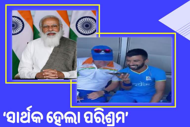 PM Narendra Modi, PM speaks to the India Hockey team Captain Manpreet Singh, coach Graham Reid, assistant coach Piyush Dubey,  team won, ବିଜୟୀ ଭାରତୀୟ ଟିମ, hockey team