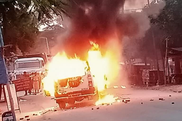 fire in police jeep