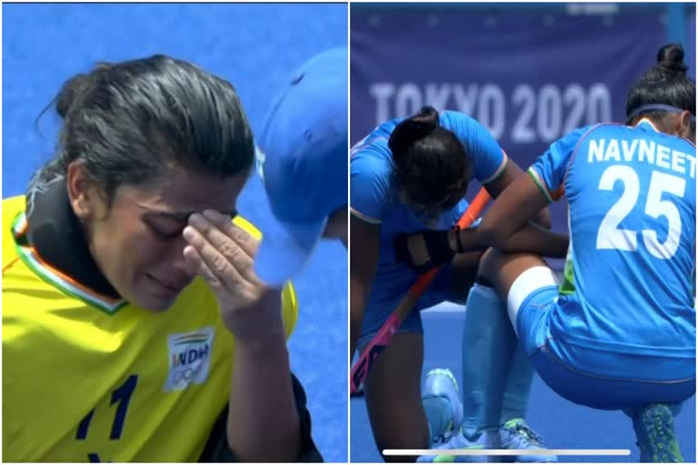 Indian Women's hockey team crying in Tokyo Olympic Stadium