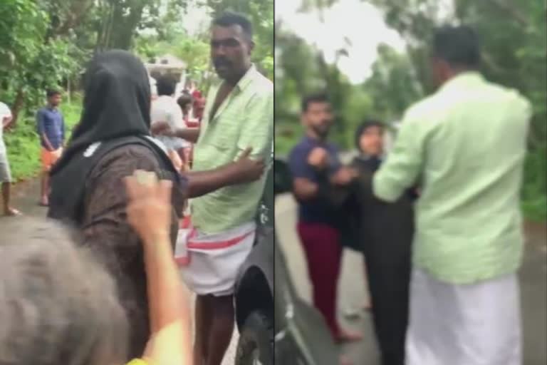 police officer beat up housewife in road  police  kerala police  police officer beat up housewife  പൊലീസ്  കേരള പൊലീസ്  പൊലീസ് ഉദ്യോഗസ്ഥൻ വീട്ടമ്മയെ മർദിച്ചു  ഐ ആർ ബറ്റാലിയൻ