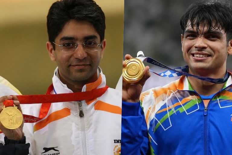 Neeraj says Indian athletes look up to Bindra  Tokyo Games gold medallist Neeraj Chopra  Abhinav Bindra in their endeavour to win individual top prize at the Olympics.  first individual gold medallist at the Olympics  Abhinav Bindra led to the thought of winning gold  Neeraj Chopra thanks to abhinav bindra  abhinav bindra  സ്വർണം നേടാനുള്ള ചിന്തയിലേക്ക് നയിച്ചത് അഭിനവ് ബിന്ദ്ര  നന്ദിയറിയിച്ച് നീരജ് ചോപ്ര  അഭിനവ് ബിന്ദ്ര  നീരജ് ചോപ്ര  വ്യക്തിഗത കായിക ഇനം  ഇന്ത്യയ്ക്കായി ഒരു സ്വർണ മെഡൽ