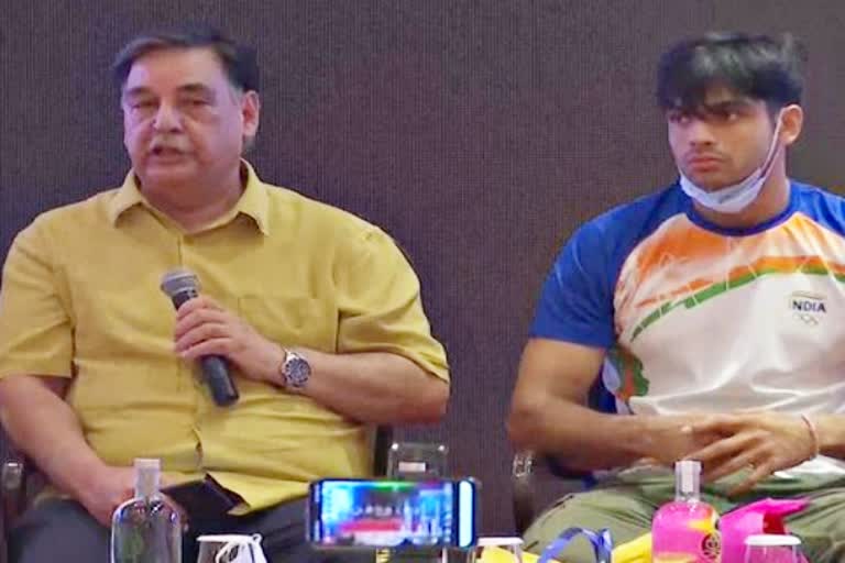 Neeraj Chopra press conference  Neeraj Chopra  स्वर्ण पदक विजेता नीरज चोपड़ा  Gold Medalist Neeraj Chopra  javelin throw  Sport News  खेल समाचार