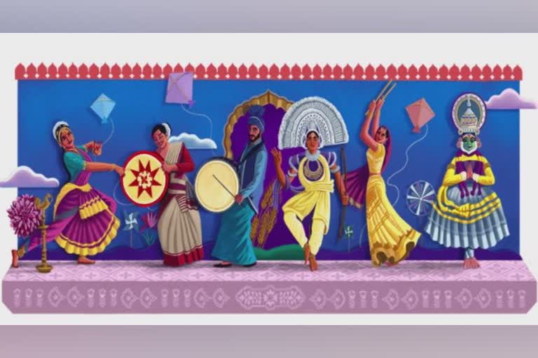 Independence Day Google doodle  Independence Day  Google doodle  Independence Day special Google doodle  Google doodle of India's dance forms  ഗൂഗിൾ  ഗൂഗിൾ ഡൂഡിൽ  doodle  ഡൂഡിൽ  സ്വാതന്ത്ര്യദിനത്തിൽ ഇന്ത്യയുടെ സാംസ്‌കാരിക നൃത്തരൂപങ്ങൾ ഡൂഡിലിൽ പ്രദർശിപ്പിച്ച് ഗൂഗിൾ  ഇന്ത്യയുടെ സാംസ്‌കാരിക നൃത്തരൂപങ്ങൾ ഡൂഡിലിൽ പ്രദർശിപ്പിച്ച് ഗൂഗിൾ  സയൻ മുഖർജി  Sayan Mukherjee  Sayan Mukherjee Google doodle  സയൻ മുഖർജി ഗൂഗിൾ ഡൂഡിൽ